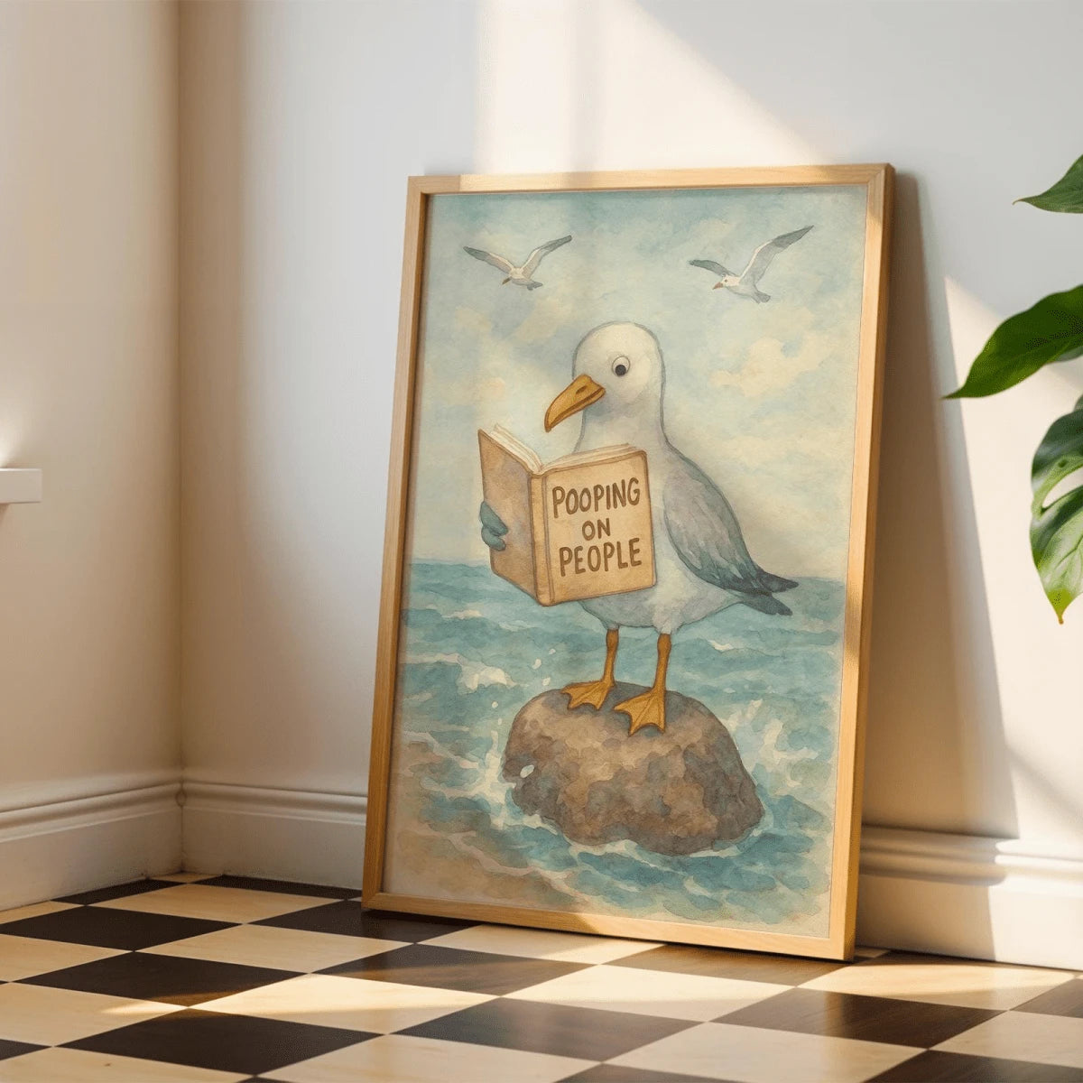 Whimsical Seagull Humorous Toilet & Beach Bathroom Canvas Poster