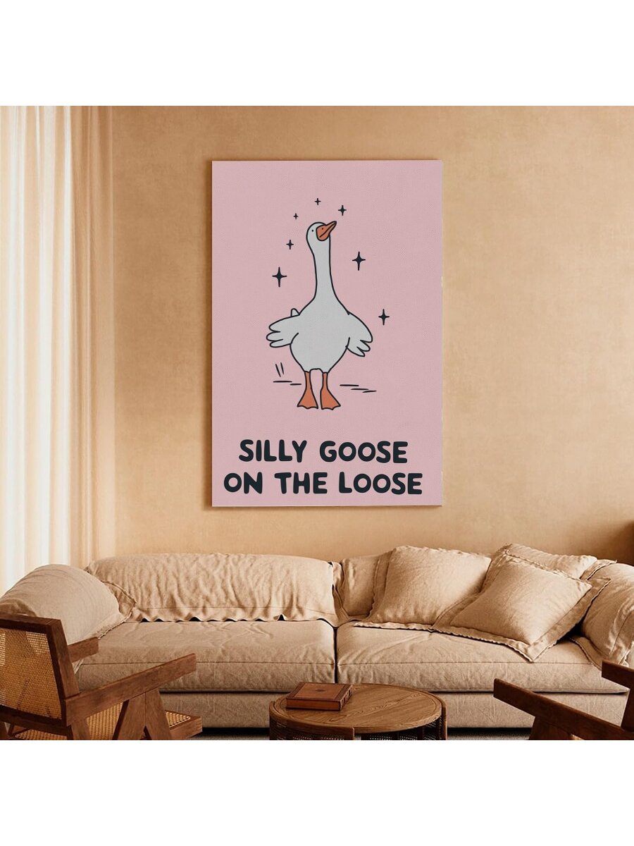 Add a playful touch to your home décor with our Whimsical 'Silly Goose On The Loose' Retro Poster. This vibrant wall art in playful pink brings a whimsical feel to any space. Let this poster be the perfect addition to your home.
