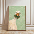 Goose reader canvas in a light wood frame against a paneled neutral wall