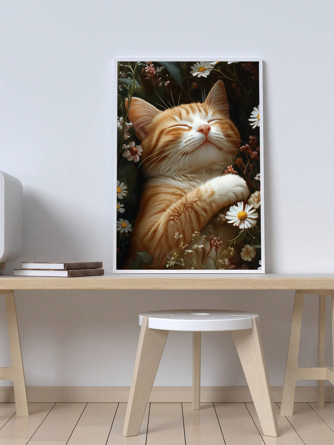 Experience the enchanting dreamland of cozy spaces with our Whimsical Sleeping Kitten Canvas Art! Featuring a sleeping kitten surrounded by daisies, this canvas art will add a touch of whimsy and tranquility to any room. Made with high-quality materials for long-lasting beauty and charm.