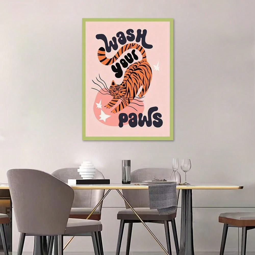 Upgrade your bathroom decor with our Whimsical Tiger Bathroom Art Poster. Featuring a playful and humorous hand-washing design, this poster adds a stylish touch to any space. Keep your bathroom stylish and remind guests to practice good hygiene with this unique piece of art.