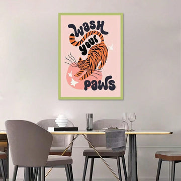 Upgrade your bathroom decor with our Whimsical Tiger Bathroom Art Poster. Featuring a playful and humorous hand-washing design, this poster adds a stylish touch to any space. Keep your bathroom stylish and remind guests to practice good hygiene with this unique piece of art.