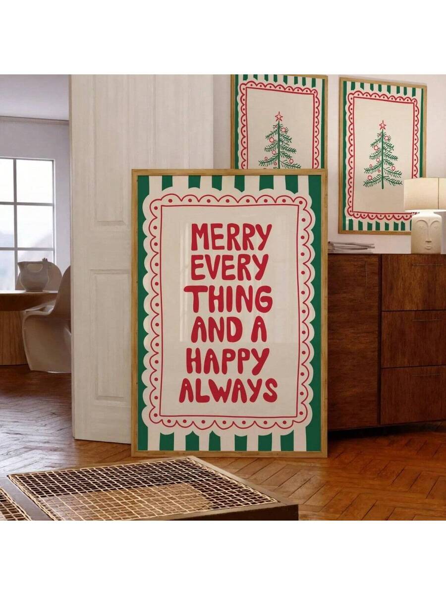 Bring festive charm to your home with this whimsical vintage Christmas wall art print. Featuring a delightful blend of geometric and letter patterns in multicolor hues, this modern piece adds warmth and character to any room—especially dining areas.