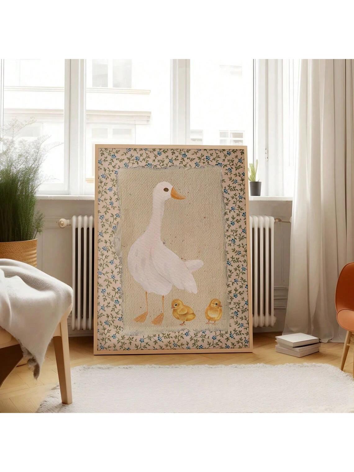This charming vintage canvas art print features a whimsical depiction of a mother duck, perfect for adding a touch of nostalgia and warmth to any nursery or living room decor. With its high-quality craftsmanship and timeless design, this piece is sure to be cherished for years to come.