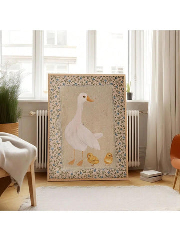 This charming vintage canvas art print features a whimsical depiction of a mother duck, perfect for adding a touch of nostalgia and warmth to any nursery or living room decor. With its high-quality craftsmanship and timeless design, this piece is sure to be cherished for years to come.
