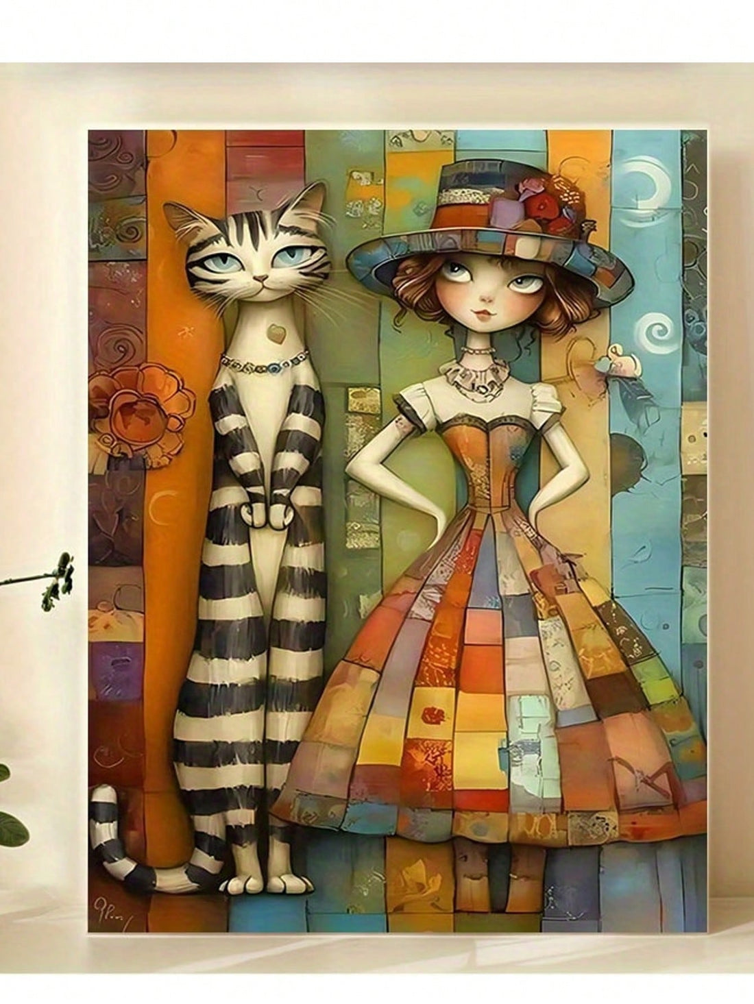 Add a touch of whimsy to your home decor with this vintage canvas print featuring a woman and her beloved cat. Perfect for cat lovers, this print adds a cozy and charming touch to any room. Makes for a unique and thoughtful gift.