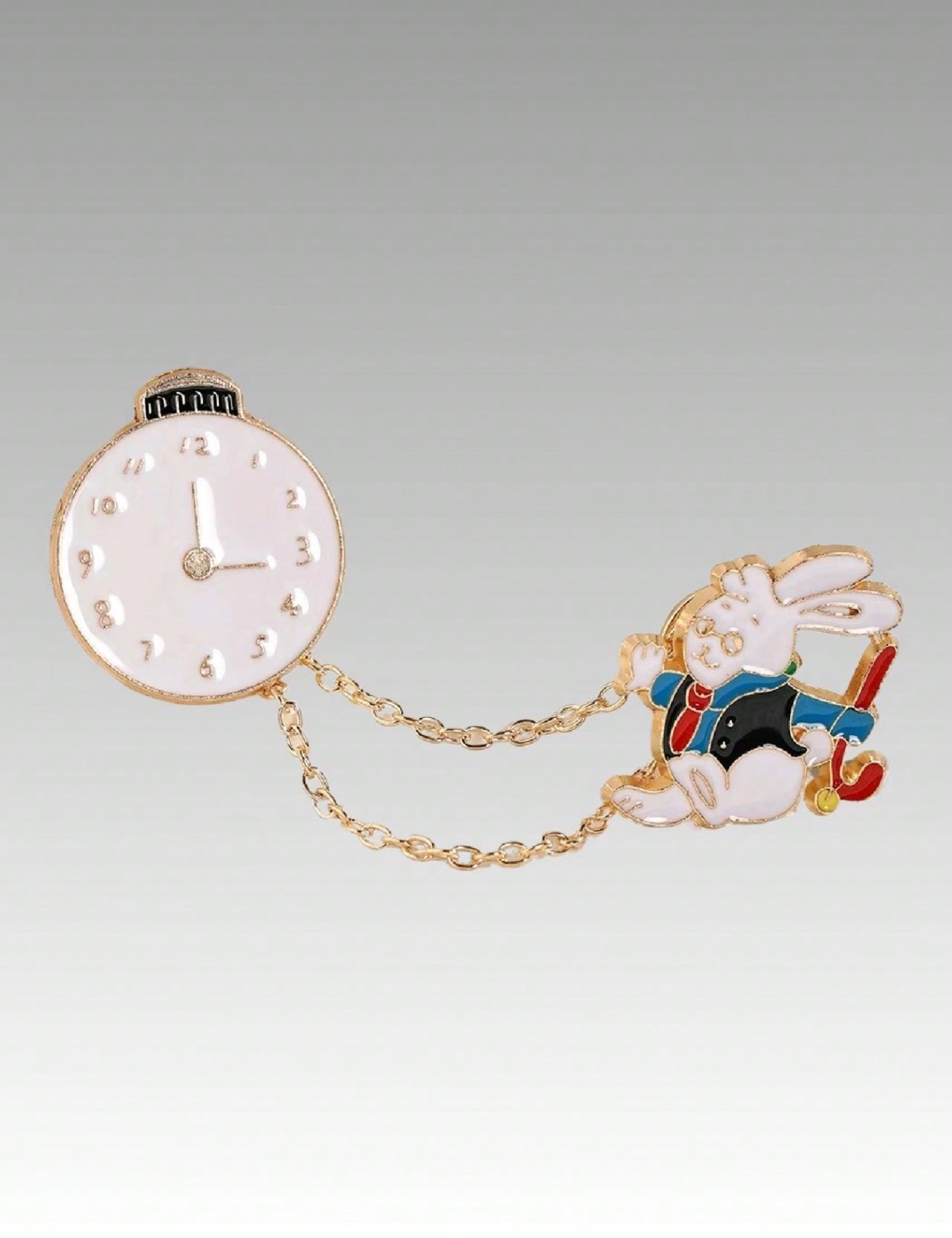 Whimsical Wonderland: Alice in Wonderland Rabbit Brooch & Watch Set - Charming Chain Accessory for Couples
