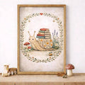 Bring enchantment to your child's space with this whimsical woodland canvas poster featuring a charming snail nestled among stacked books. Perfect for playrooms and nurseries, the cartoon-style design combines adorable animal characters with lush plant elements in a soft, inviting palette. Crafted on premium canvas with waterproof protection, this artwork is built to withstand the wear and tear of busy family life. Available as both framed and unframed options, it adapts to your décor style and budget. The 