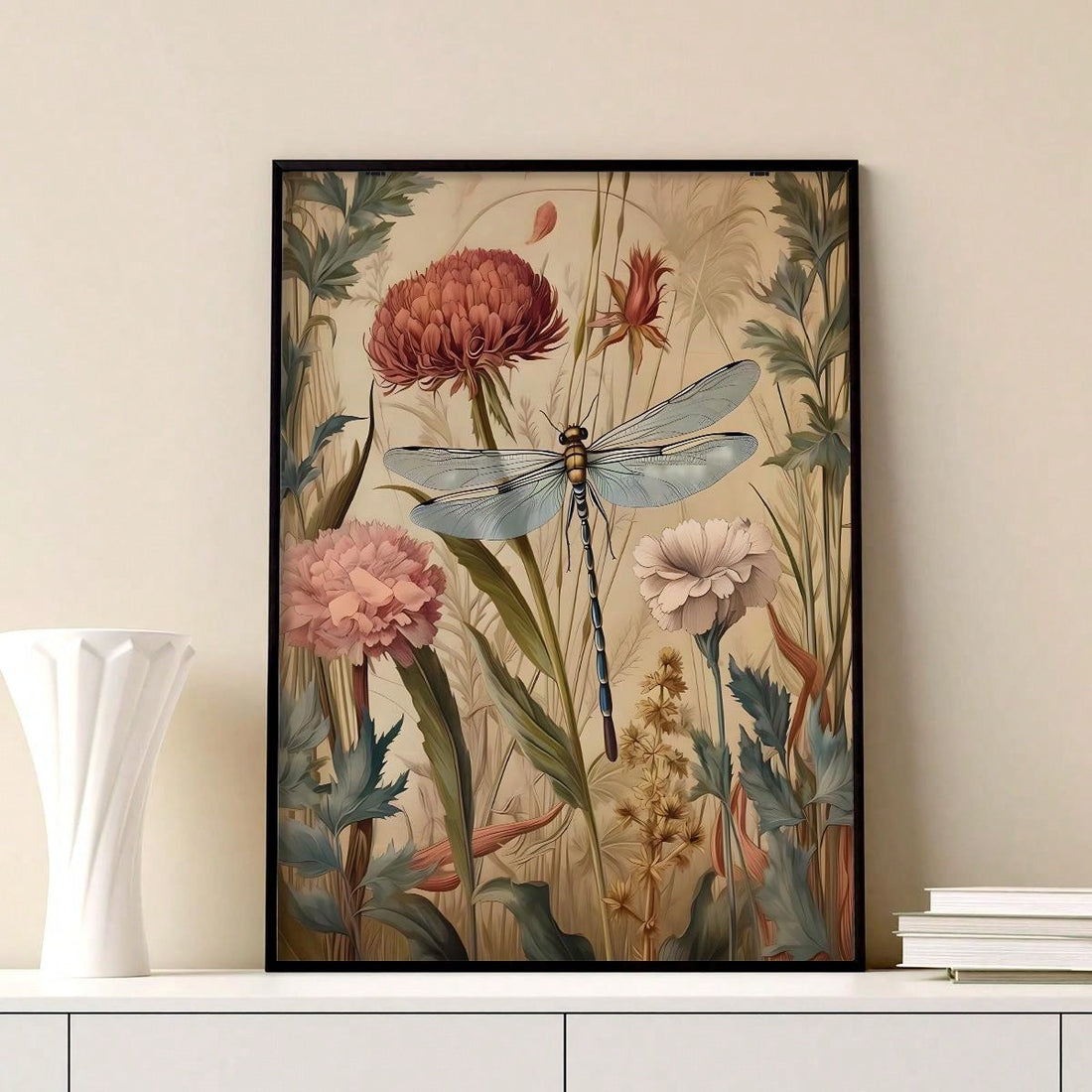 Introduce a touch of elegance to any room with the William Morris Aesthetic Dragonfly Canvas Art. Featuring a delicate floral design with intricate dragonflies, this canvas art is a timeless piece for any art enthusiast. Made with high-quality materials, it adds a touch of sophistication to your home decor.