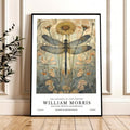 William Morris dragonfly poster on paneled wall