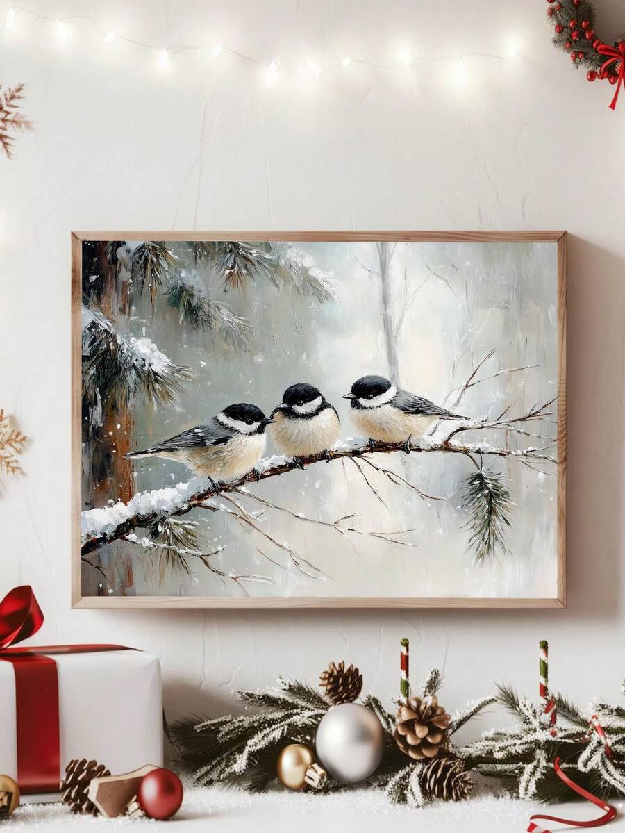 Winter sparrow forest framed wall art