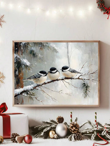 Winter sparrow forest framed wall art