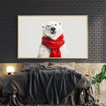 Bring festive warmth to any room with this charming winter holiday canvas art. Featuring a serene white polar bear adorned with a vibrant red scarf, this piece captures the essence of seasonal comfort and joy.