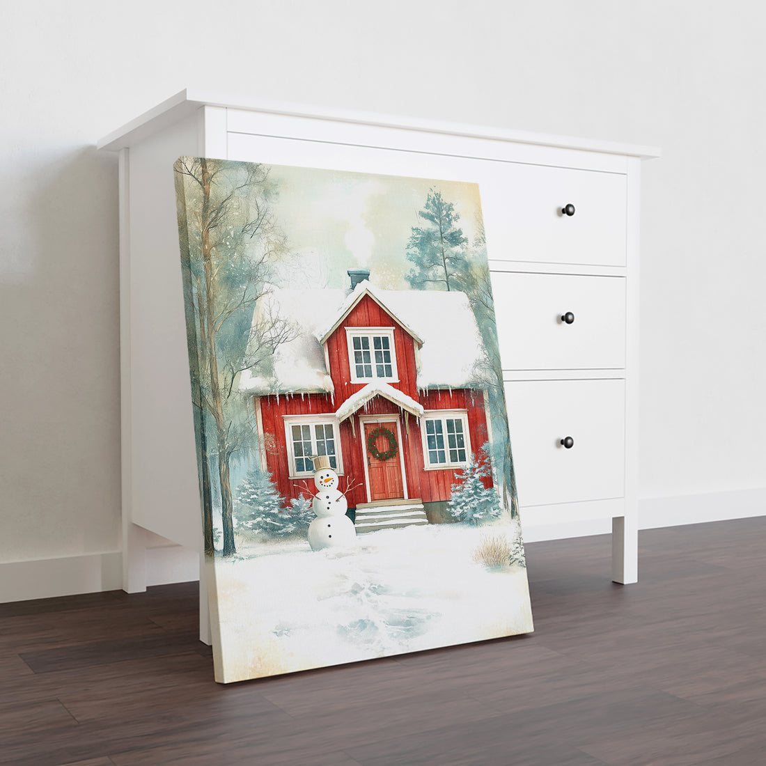 Transform your space with this captivating winter canvas art featuring a charming red barn nestled in a snow-covered landscape, complete with a cheerful snowman. This expertly crafted piece brings seasonal warmth and nostalgic appeal to any room—ideal for living rooms, bedside walls, or above sofas.