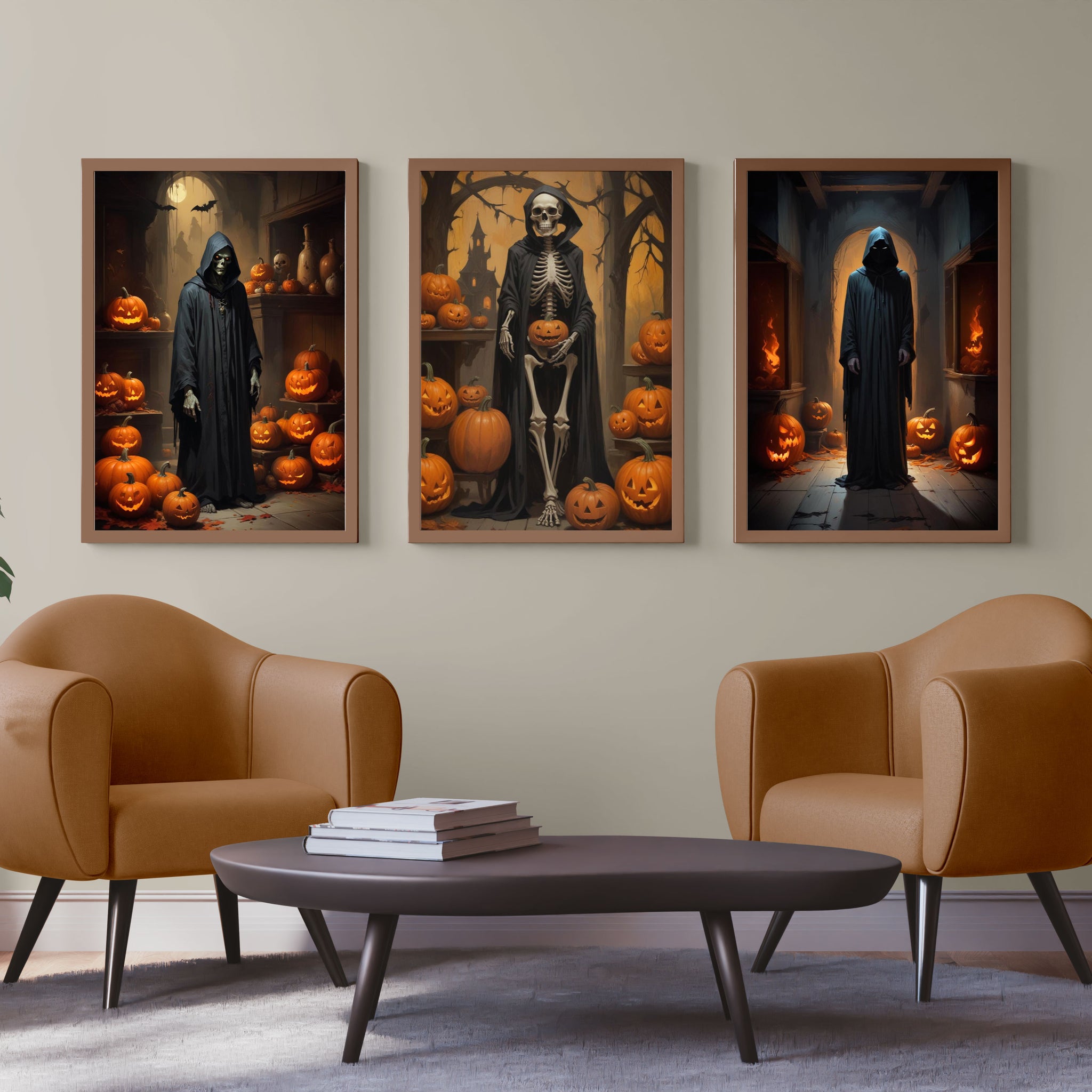 Introducing our Witchy Wall Decor Set, perfect for Halloween parties! Featuring a full body skeleton, a zombie in a black robe, and a pumpkin adorned room, this set will add a spooky touch to your home. Made with high-quality materials for a realistic look.