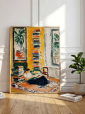 Woman reading by window minimalist canvas poster