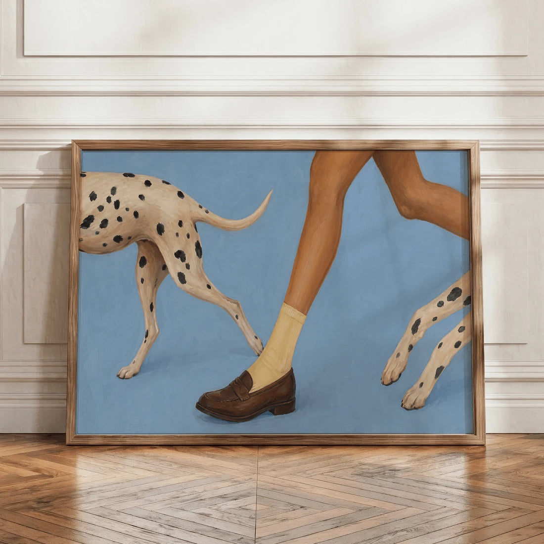Y2K Modern Spotted Dog & Running Woman Canvas Poster