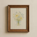 Yellow Buttercup & Blue Floral Striped Vintage Canvas Poster