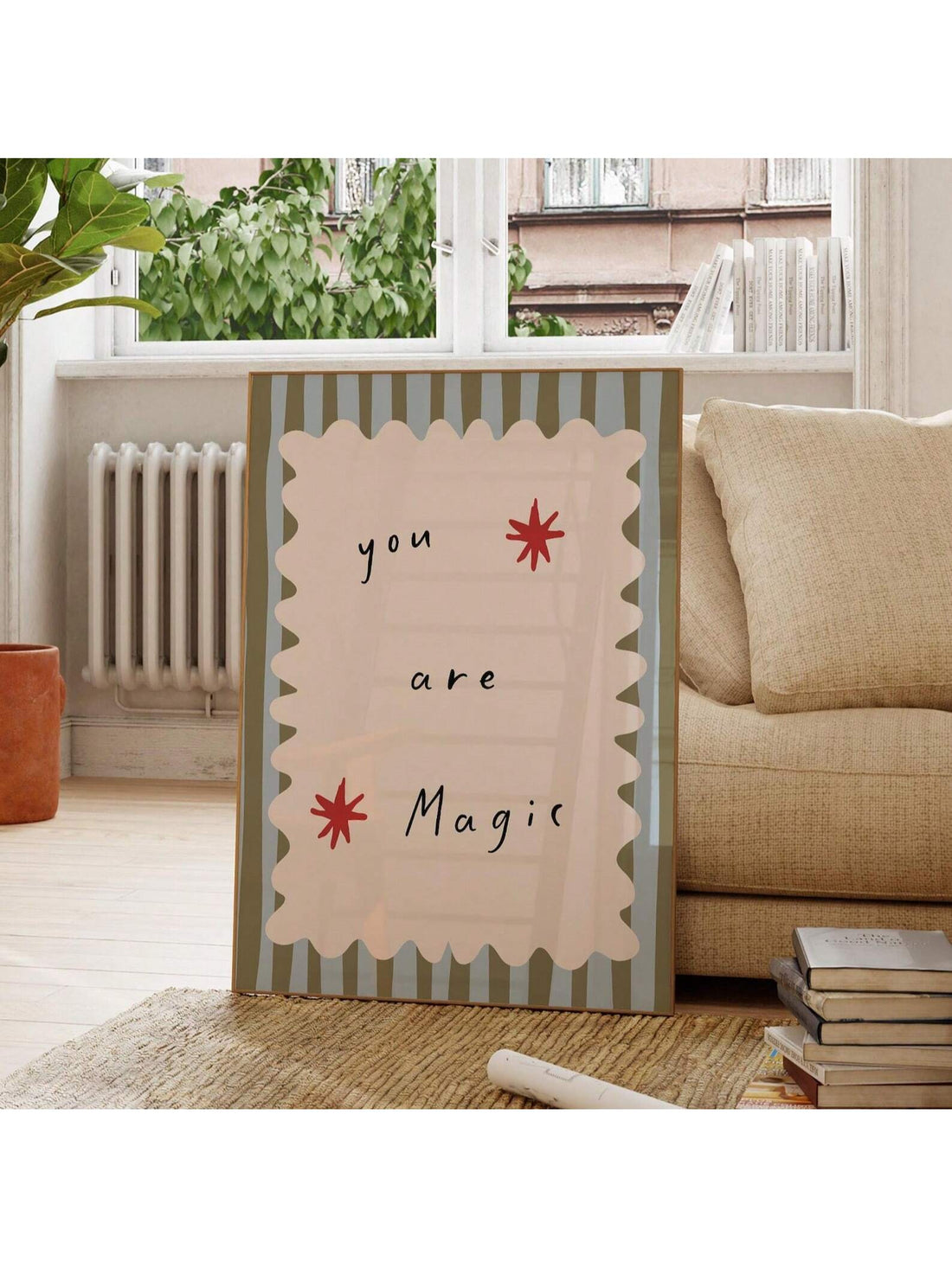 Create a captivating and enchanting atmosphere in your baby's nursery with the "You Are Magic" wall art. This whimsical heart print combines delicate design with a heartfelt message, inspiring wonder and positivity. Perfectly sized for any nursery, it adds a touch of magic and warmth to your baby's space, fostering a nurturing environment that celebrates imagination and love. Crafted with care, this art piece is an ideal choice for parents seeking meaningful and charming decor.