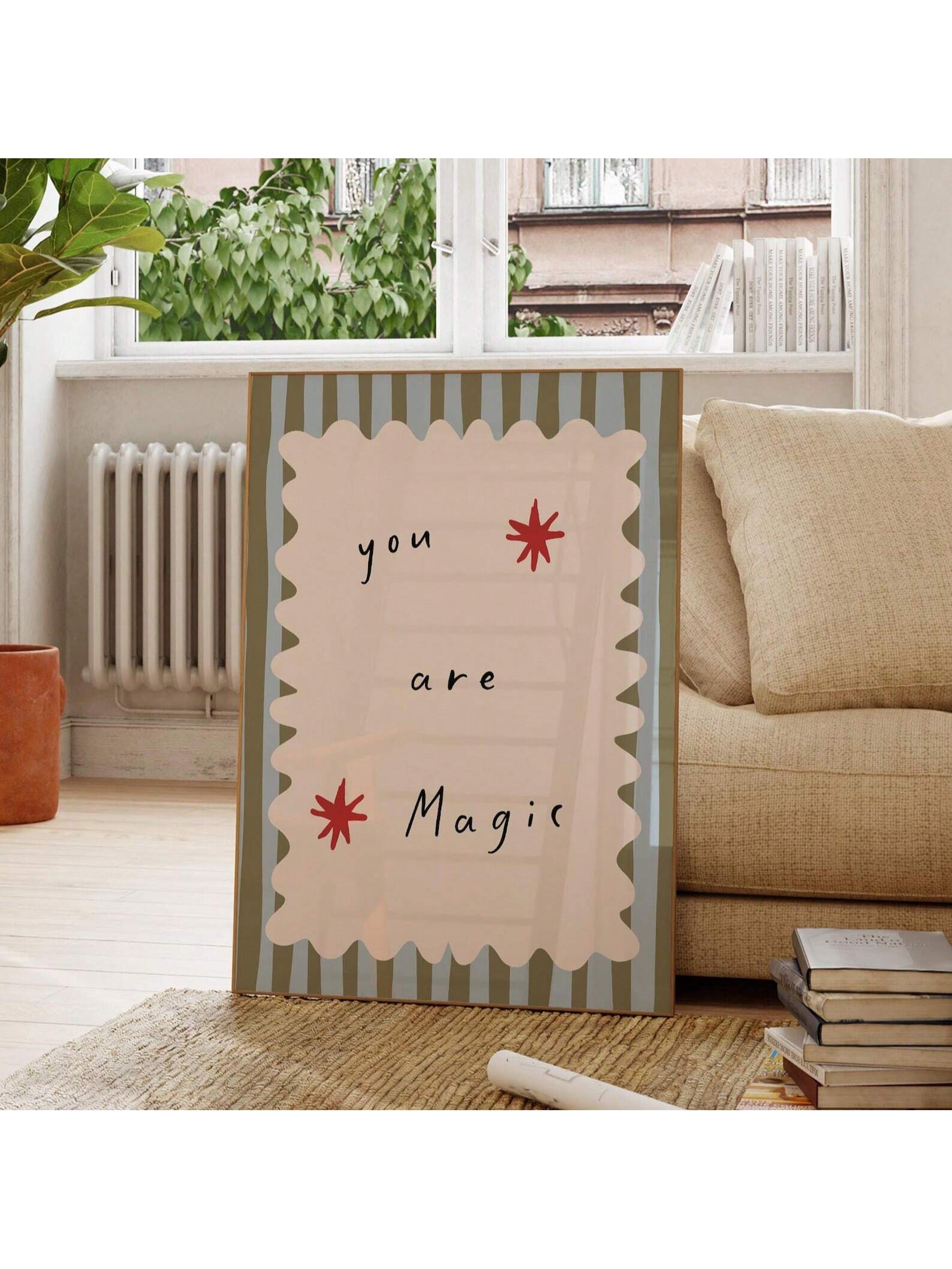 Create a captivating and enchanting atmosphere in your baby's nursery with the "You Are Magic" wall art. This whimsical heart print combines delicate design with a heartfelt message, inspiring wonder and positivity. Perfectly sized for any nursery, it adds a touch of magic and warmth to your baby's space, fostering a nurturing environment that celebrates imagination and love. Crafted with care, this art piece is an ideal choice for parents seeking meaningful and charming decor.