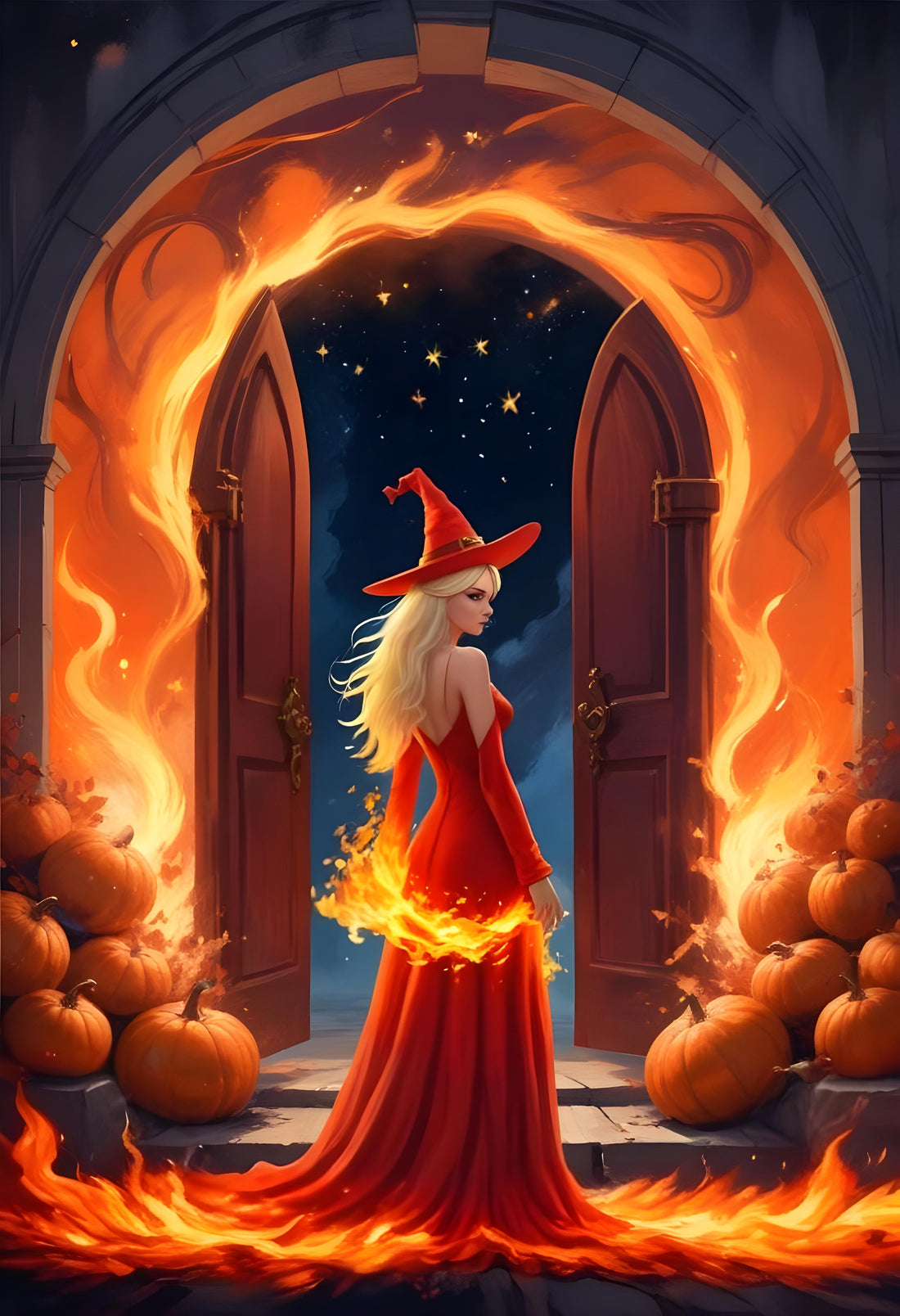 Halloween Red Witch In The Castle Poster Wall Art