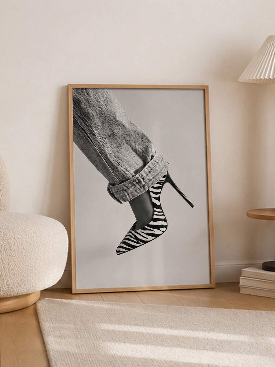 Zebra high heel fashion canvas poster in a neutral living room display