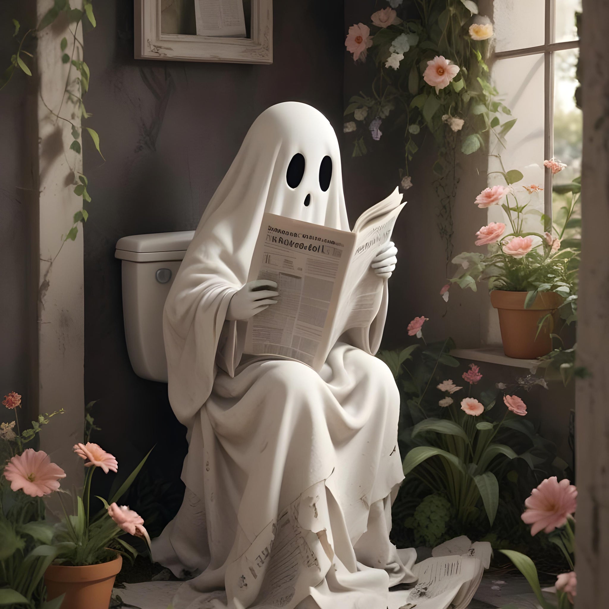 Spooky Ghosts in the Bathtub Halloween Canvas Painting for Home Decor